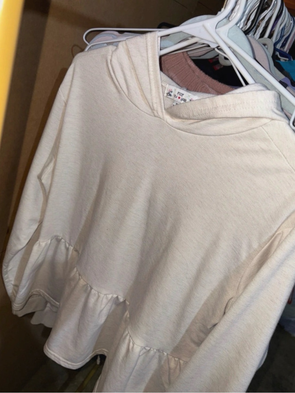 Poof! Cream Hooded Peplum Sweatshirt